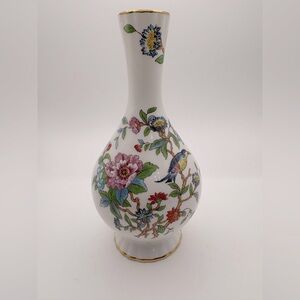 VTG Aynsley Pembroke Porcelain Bud Vase w/ Floral & Bird Motif ft. Goldtone Rim